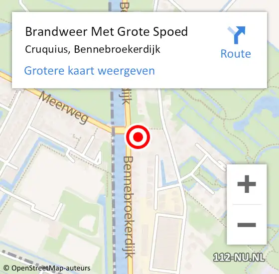 Locatie op kaart van de 112 melding: Brandweer Met Grote Spoed Naar Cruquius, Bennebroekerdijk op 20 november 2022 21:05