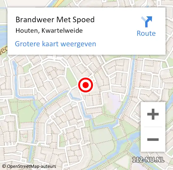 Locatie op kaart van de 112 melding: Brandweer Met Spoed Naar Houten, Kwartelweide op 20 november 2022 21:08