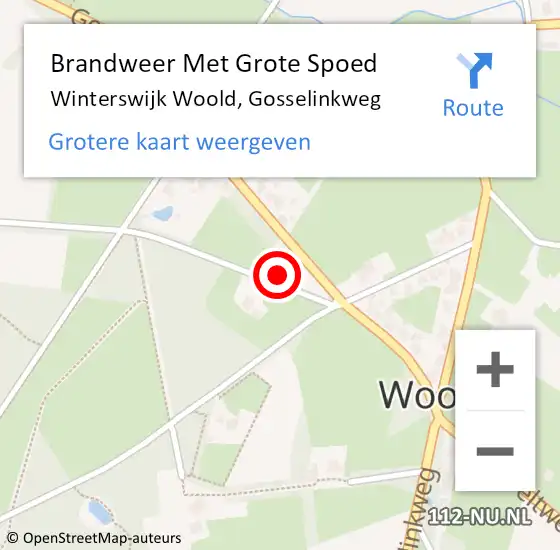 Locatie op kaart van de 112 melding: Brandweer Met Grote Spoed Naar Winterswijk Woold, Gosselinkweg op 20 november 2022 21:16