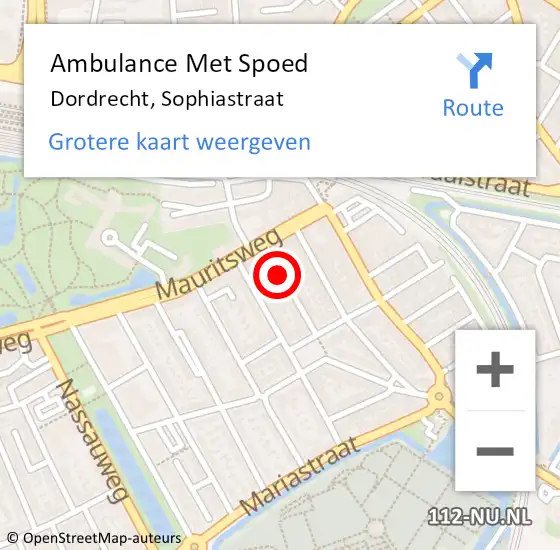 Locatie op kaart van de 112 melding: Ambulance Met Spoed Naar Dordrecht, Sophiastraat op 20 november 2022 21:26