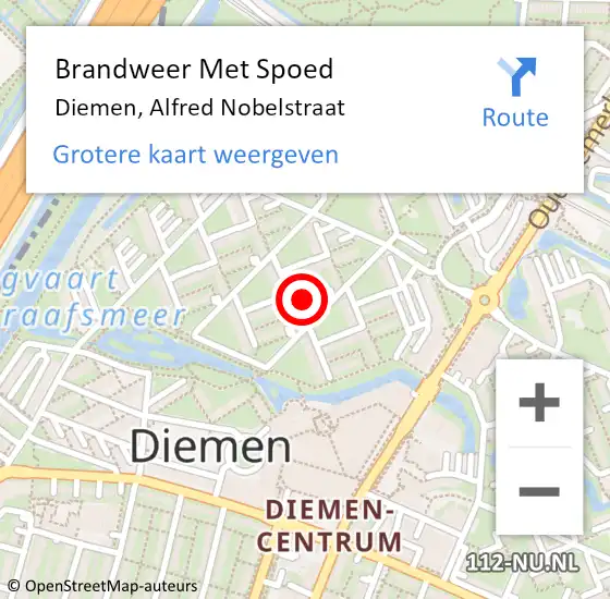 Locatie op kaart van de 112 melding: Brandweer Met Spoed Naar Diemen, Alfred Nobelstraat op 20 november 2022 21:28