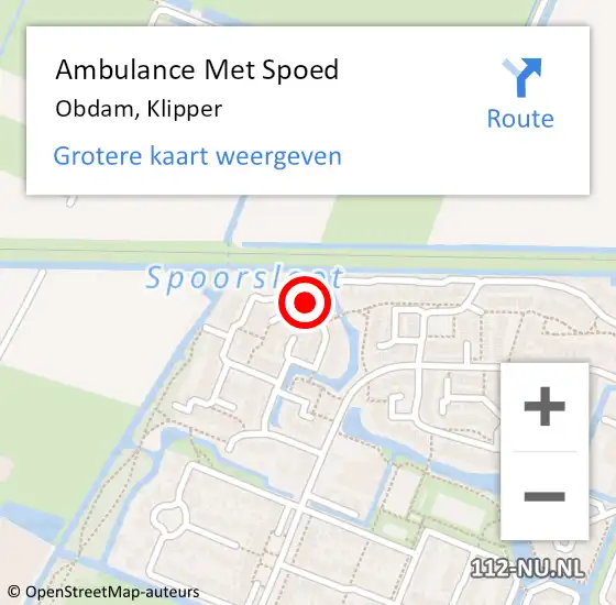 Locatie op kaart van de 112 melding: Ambulance Met Spoed Naar Obdam, Klipper op 20 november 2022 22:10