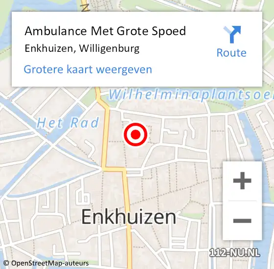 Locatie op kaart van de 112 melding: Ambulance Met Grote Spoed Naar Enkhuizen, Willigenburg op 20 november 2022 22:16