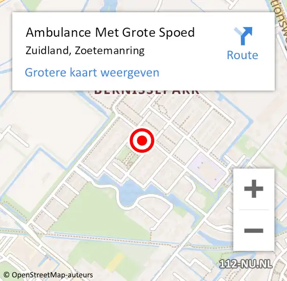 Locatie op kaart van de 112 melding: Ambulance Met Grote Spoed Naar Zuidland, Zoetemanring op 20 november 2022 22:45