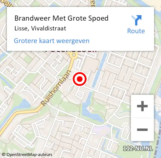 Locatie op kaart van de 112 melding: Brandweer Met Grote Spoed Naar Lisse, Vivaldistraat op 20 november 2022 23:03