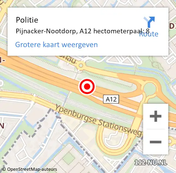 Locatie op kaart van de 112 melding: Politie Pijnacker-Nootdorp, A12 hectometerpaal: 8 op 20 november 2022 23:17