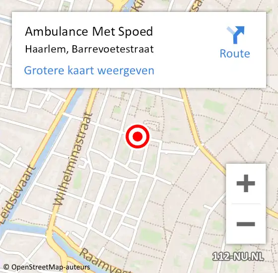 Locatie op kaart van de 112 melding: Ambulance Met Spoed Naar Haarlem, Barrevoetestraat op 20 november 2022 23:17
