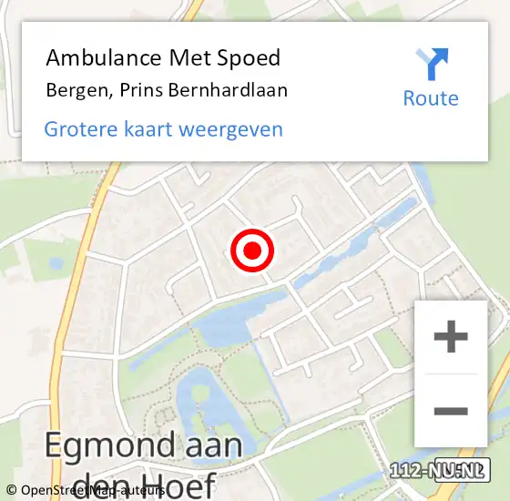 Locatie op kaart van de 112 melding: Ambulance Met Spoed Naar Bergen, Prins Bernhardlaan op 20 november 2022 23:19