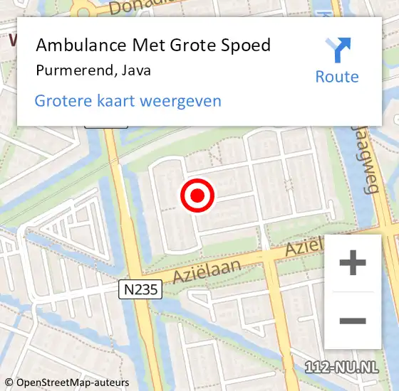 Locatie op kaart van de 112 melding: Ambulance Met Grote Spoed Naar Purmerend, Java op 20 november 2022 23:21