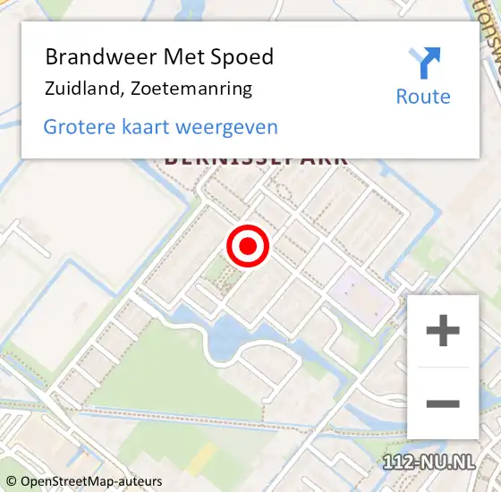 Locatie op kaart van de 112 melding: Brandweer Met Spoed Naar Zuidland, Zoetemanring op 20 november 2022 23:29