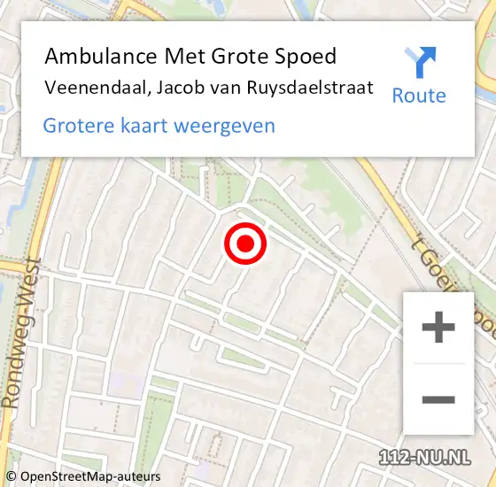 Locatie op kaart van de 112 melding: Ambulance Met Grote Spoed Naar Veenendaal, Jacob van Ruysdaelstraat op 21 november 2022 00:20