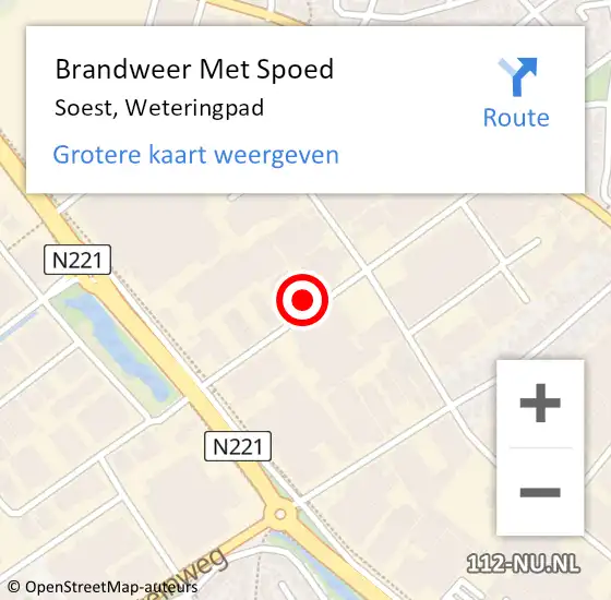 Locatie op kaart van de 112 melding: Brandweer Met Spoed Naar Soest, Weteringpad op 21 november 2022 00:25