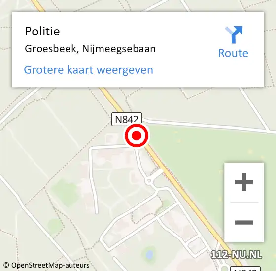 Locatie op kaart van de 112 melding: Politie Groesbeek, Nijmeegsebaan op 5 augustus 2014 16:35