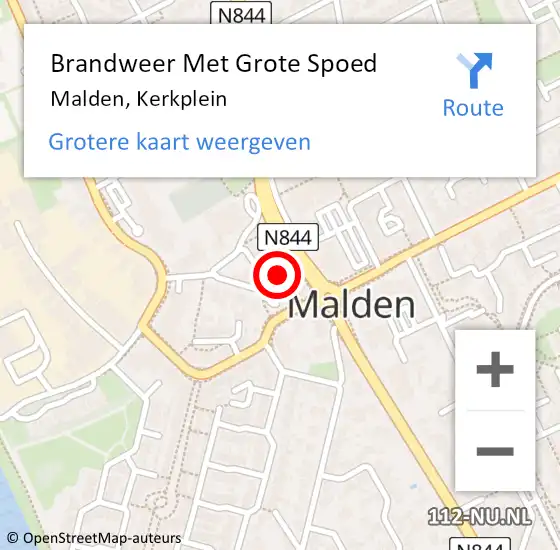 Locatie op kaart van de 112 melding: Brandweer Met Grote Spoed Naar Malden, Kerkplein op 21 november 2022 00:46