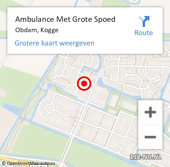 Locatie op kaart van de 112 melding: Ambulance Met Grote Spoed Naar Obdam, Kogge op 21 november 2022 00:52