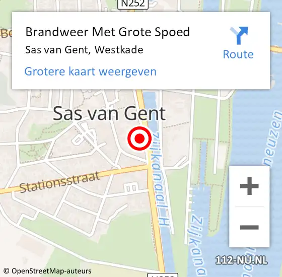 Locatie op kaart van de 112 melding: Brandweer Met Grote Spoed Naar Sas van Gent, Westkade op 21 november 2022 01:20