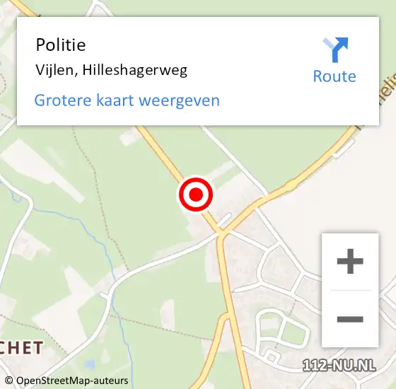 Locatie op kaart van de 112 melding: Politie Vijlen, Hilleshagerweg op 21 november 2022 01:21
