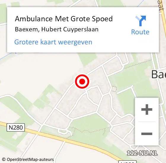 Locatie op kaart van de 112 melding: Ambulance Met Grote Spoed Naar Baexem, Hubert Cuyperslaan op 21 november 2022 01:55