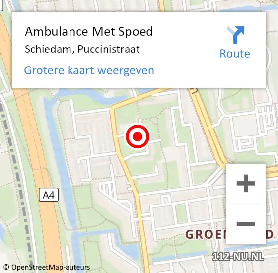 Locatie op kaart van de 112 melding: Ambulance Met Spoed Naar Schiedam, Puccinistraat op 21 november 2022 02:21