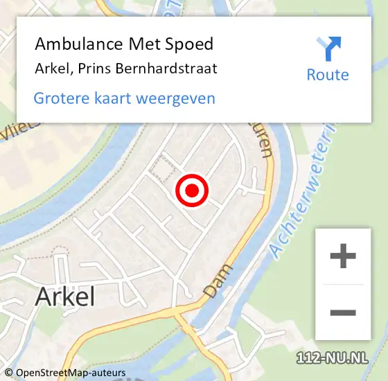Locatie op kaart van de 112 melding: Ambulance Met Spoed Naar Arkel, Prins Bernhardstraat op 21 november 2022 04:37