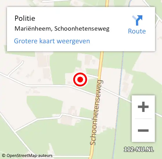 Locatie op kaart van de 112 melding: Politie Mariënheem, Schoonhetenseweg op 21 november 2022 06:13