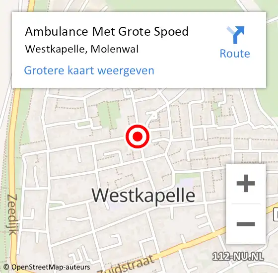 Locatie op kaart van de 112 melding: Ambulance Met Grote Spoed Naar Westkapelle, Molenwal op 5 augustus 2014 16:46