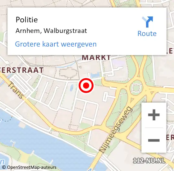 Locatie op kaart van de 112 melding: Politie Arnhem, Walburgstraat op 21 november 2022 07:58