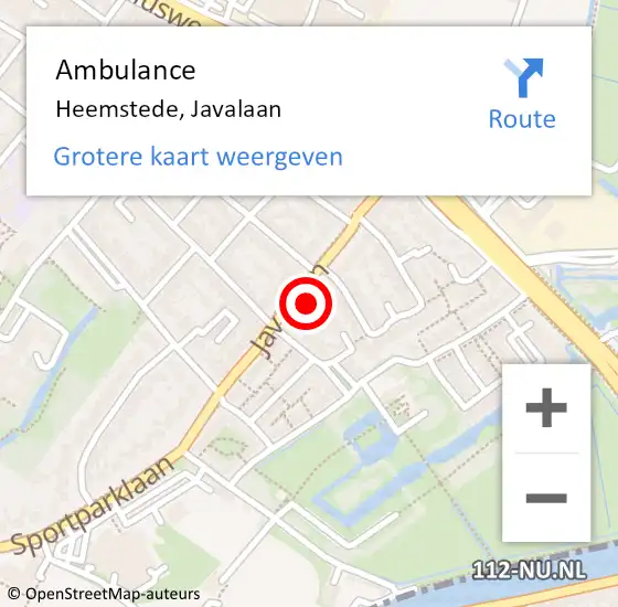 Locatie op kaart van de 112 melding: Ambulance Heemstede, Javalaan op 21 november 2022 08:01