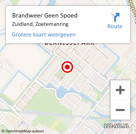 Locatie op kaart van de 112 melding: Brandweer Geen Spoed Naar Zuidland, Zoetemanring op 21 november 2022 08:18