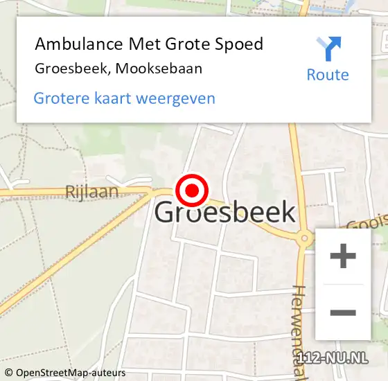 Locatie op kaart van de 112 melding: Ambulance Met Grote Spoed Naar Groesbeek, Mooksebaan op 21 november 2022 08:20