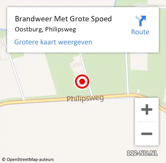 Locatie op kaart van de 112 melding: Brandweer Met Grote Spoed Naar Oostburg, Philipsweg op 21 november 2022 08:57