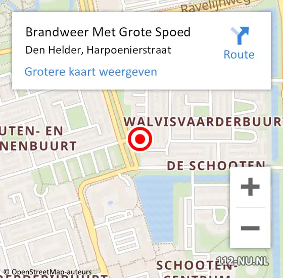 Locatie op kaart van de 112 melding: Brandweer Met Grote Spoed Naar Den Helder, Harpoenierstraat op 21 november 2022 09:03