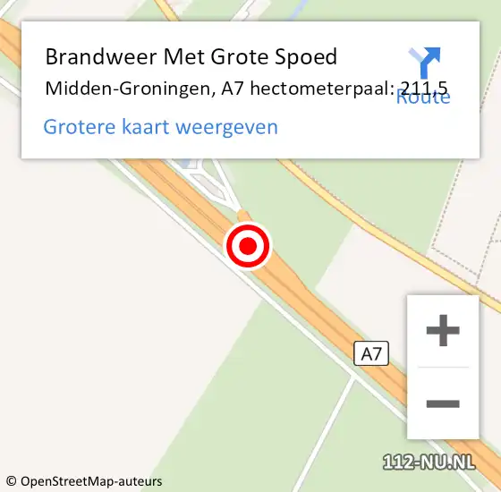 Locatie op kaart van de 112 melding: Brandweer Met Grote Spoed Naar Midden-Groningen, A7 hectometerpaal: 211,5 op 21 november 2022 09:05