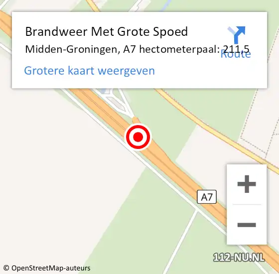 Locatie op kaart van de 112 melding: Brandweer Met Grote Spoed Naar Midden-Groningen, A7 hectometerpaal: 211,5 op 21 november 2022 09:06