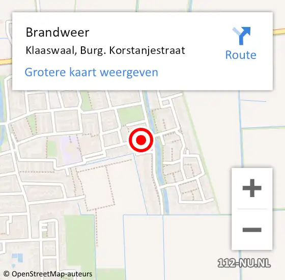 Locatie op kaart van de 112 melding: Brandweer Klaaswaal, Burg. Korstanjestraat op 21 november 2022 09:37