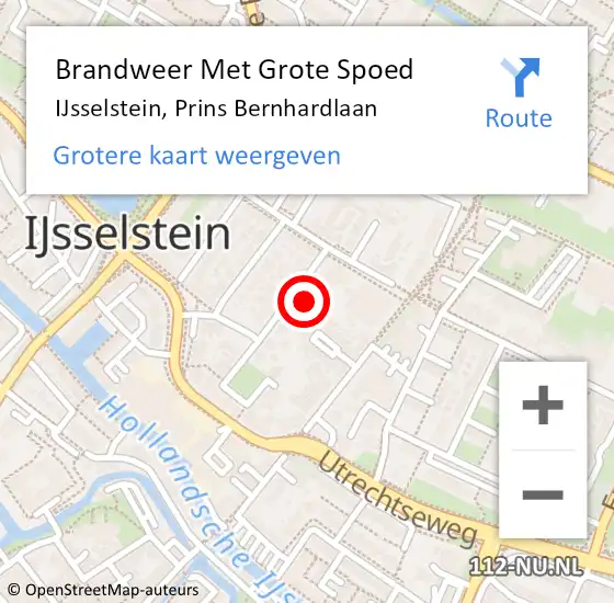 Locatie op kaart van de 112 melding: Brandweer Met Grote Spoed Naar IJsselstein, Prins Bernhardlaan op 21 november 2022 09:43