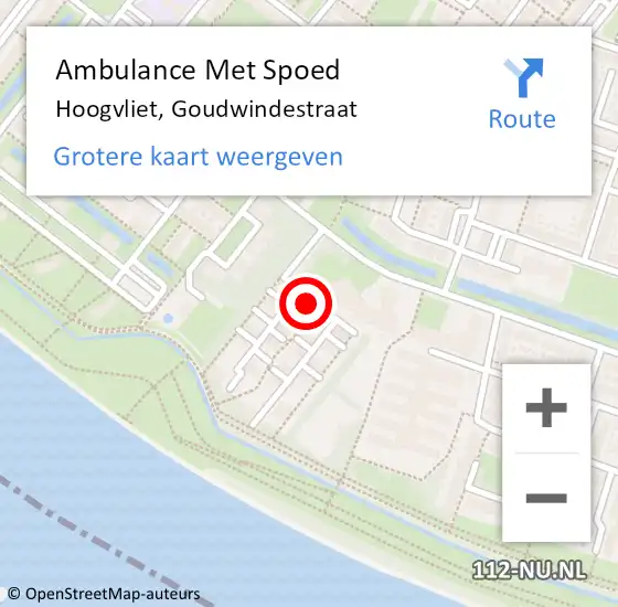 Locatie op kaart van de 112 melding: Ambulance Met Spoed Naar Hoogvliet, Goudwindestraat op 21 november 2022 09:58
