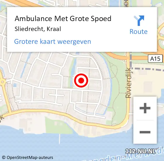Locatie op kaart van de 112 melding: Ambulance Met Grote Spoed Naar Sliedrecht, Kraal op 21 november 2022 10:05
