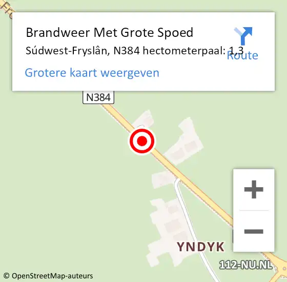 Locatie op kaart van de 112 melding: Brandweer Met Grote Spoed Naar Súdwest-Fryslân, N384 hectometerpaal: 1,3 op 21 november 2022 10:21