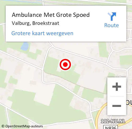 Locatie op kaart van de 112 melding: Ambulance Met Grote Spoed Naar Valburg, Broekstraat op 21 november 2022 10:24