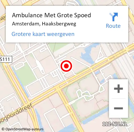 Locatie op kaart van de 112 melding: Ambulance Met Grote Spoed Naar Amsterdam, Haaksbergweg op 21 november 2022 10:37