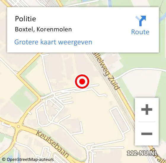 Locatie op kaart van de 112 melding: Politie Boxtel, Korenmolen op 21 november 2022 10:50