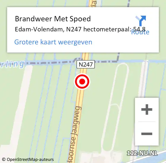 Locatie op kaart van de 112 melding: Brandweer Met Spoed Naar Edam-Volendam, N247 hectometerpaal: 54,8 op 21 november 2022 10:57