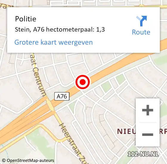 Locatie op kaart van de 112 melding: Politie Stein, A76 hectometerpaal: 1,3 op 21 november 2022 11:15