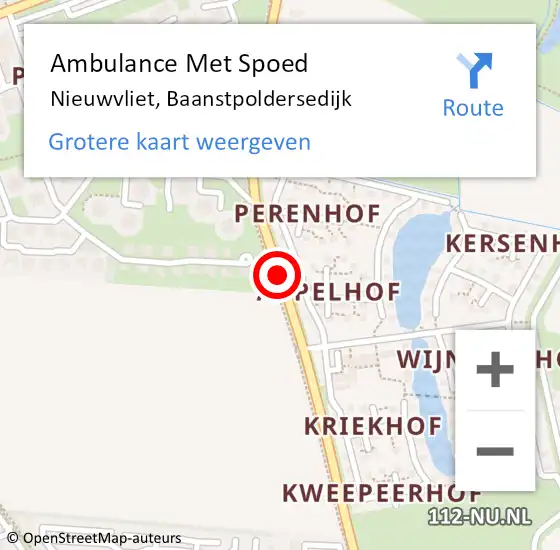 Locatie op kaart van de 112 melding: Ambulance Met Spoed Naar Nieuwvliet, Baanstpoldersedijk op 5 augustus 2014 17:08