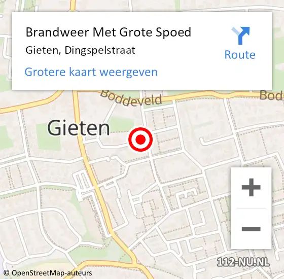 Locatie op kaart van de 112 melding: Brandweer Met Grote Spoed Naar Gieten, Dingspelstraat op 21 november 2022 11:29