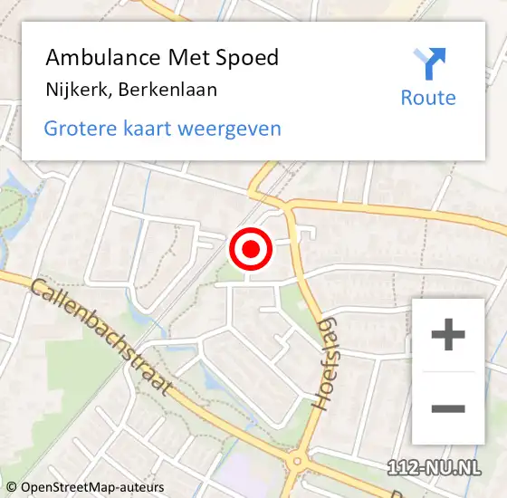 Locatie op kaart van de 112 melding: Ambulance Met Spoed Naar Nijkerk, Berkenlaan op 21 november 2022 11:30