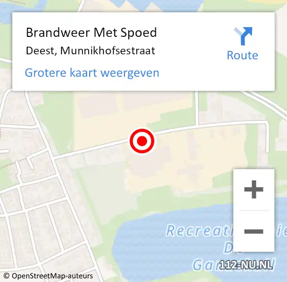 Locatie op kaart van de 112 melding: Brandweer Met Spoed Naar Deest, Munnikhofsestraat op 21 november 2022 11:35