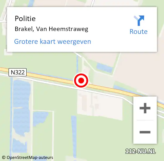 Locatie op kaart van de 112 melding: Politie Brakel, Van Heemstraweg op 21 november 2022 12:06