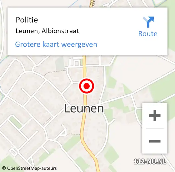Locatie op kaart van de 112 melding: Politie Leunen, Albionstraat op 21 november 2022 12:31